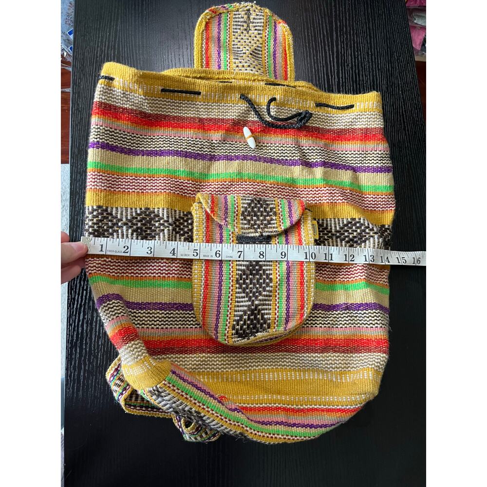 Funky Boho Striped Earthy Rustic Woven Drawstring Backpack - Picture 4 of 9